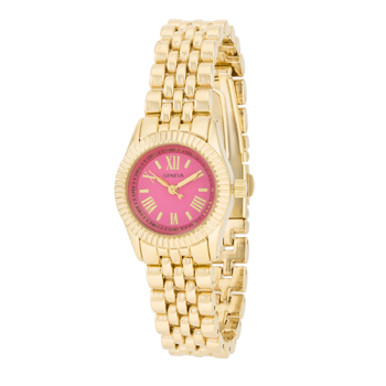 Gold Link Watch With Pink Dial