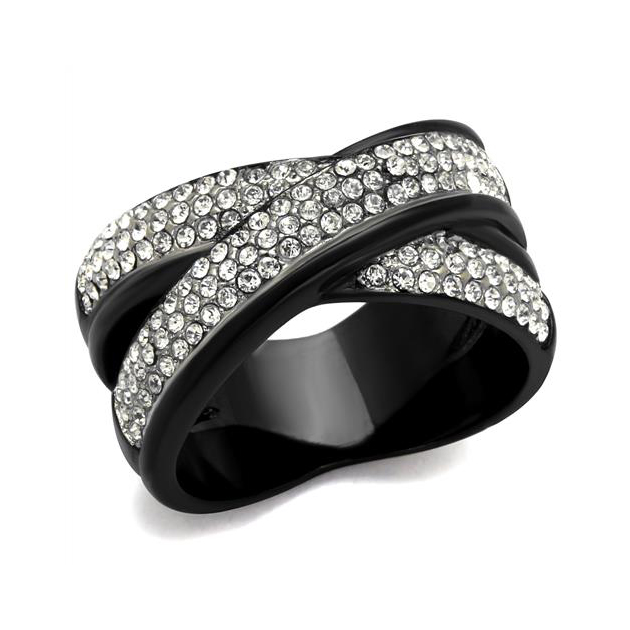 Chanel Style Fashion Ring with Pave Setting Clear Crystals