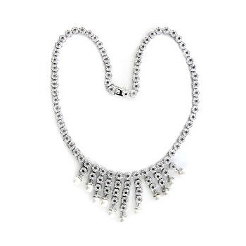 Silver Tone Fashion Necklace White Synthetic Pearl