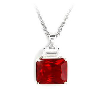 Sterling Silver .925 Necklace Ruby CZ