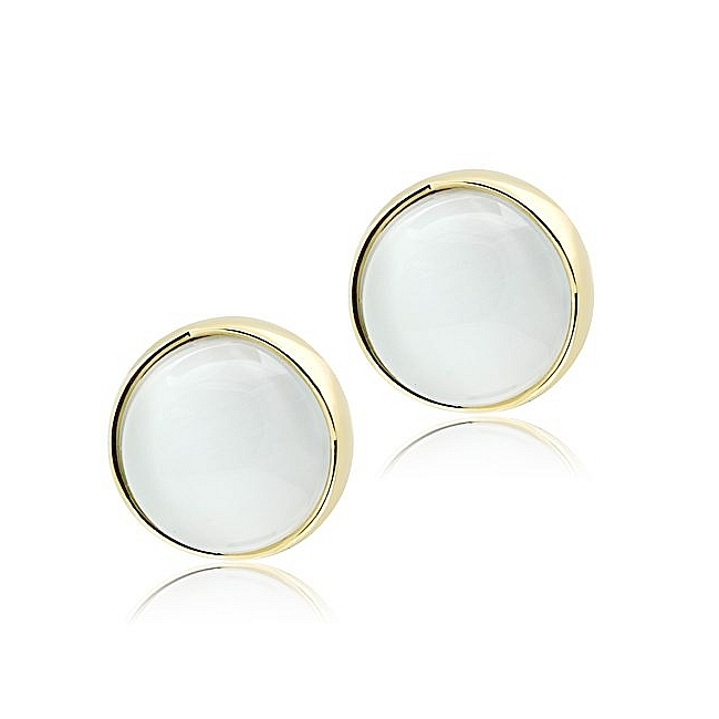 14K Gold Plated Fashion Earrings White Synthetic Cat Eye