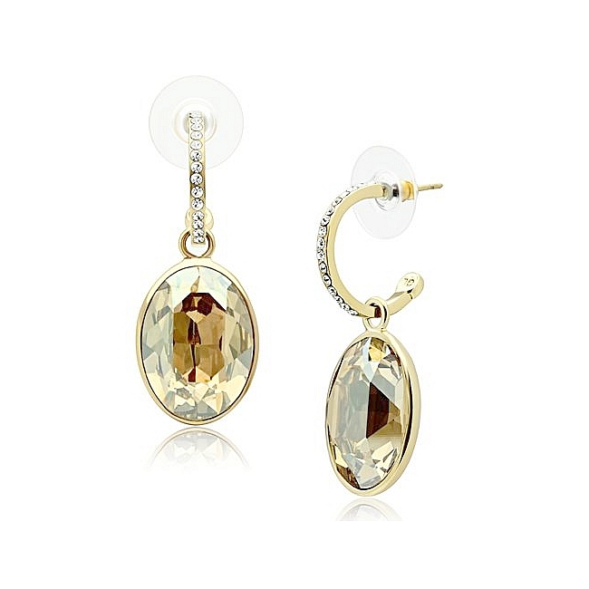 14K Gold Plated Fashion Earrings Champagne Crystal