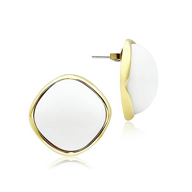 14K Gold Plated Fashion Earrings White Synthetic Glass