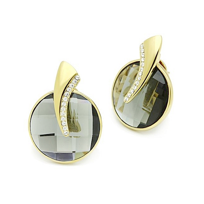 14K Gold Plated Fashion Earrings Black Synthetic Glass