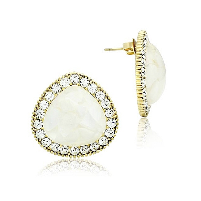 14K Gold Plated Fashion Earrings Clear Synthetic Resin