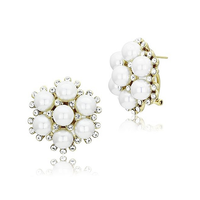 14K Gold Plated Fashion Earrings White Synthetic Pearl