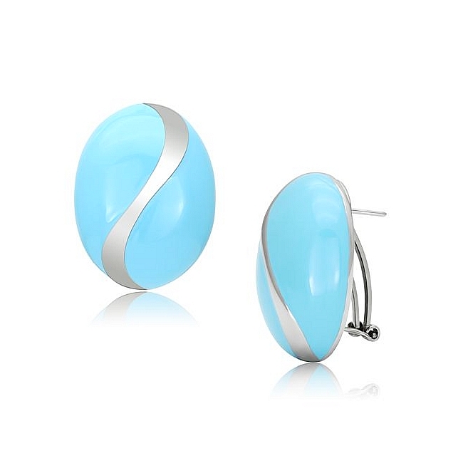 Silver Tone Fashion Earrings Aqua Epoxy