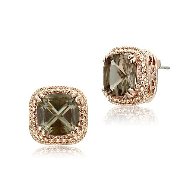 Stylish 14K Rose Gold Plated Fashion Earrings Brown CZ
