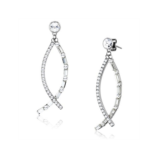 Silver Tone Fashion Earrings Clear Crystal