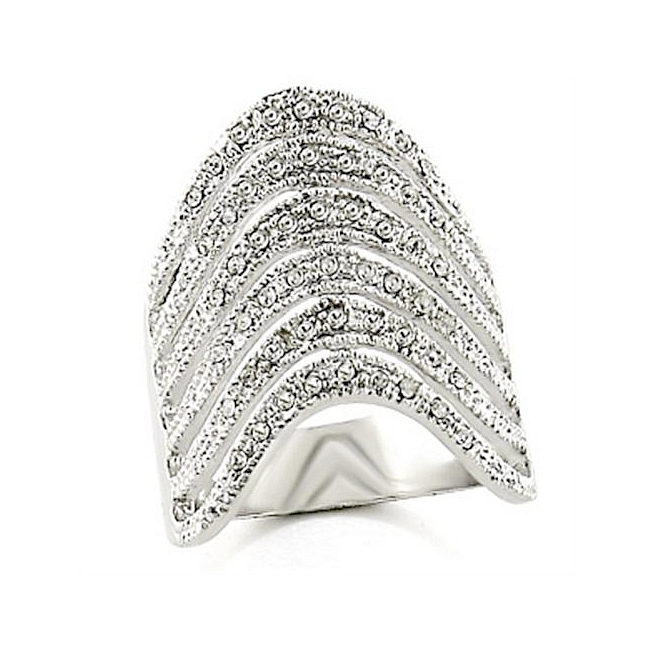 Classic Silver Tone Pave Fashion Ring Clear Crystal