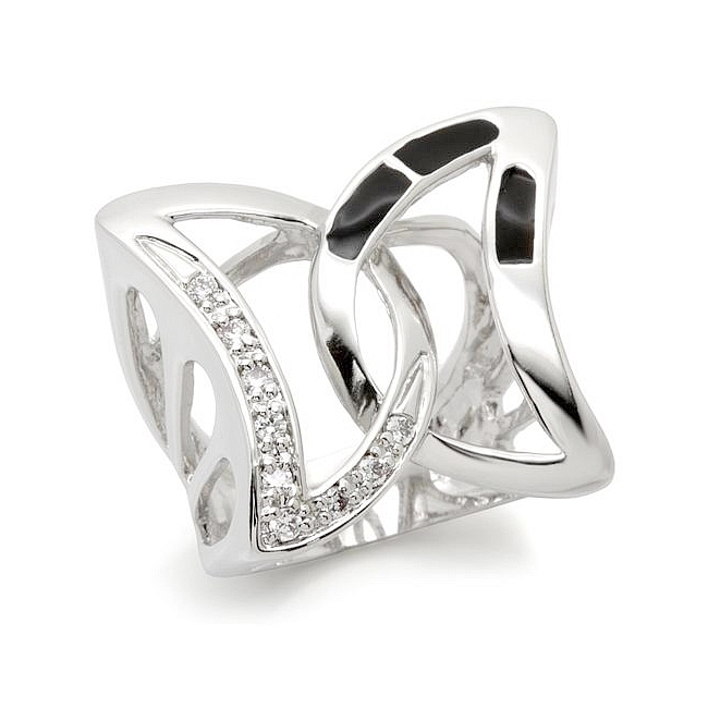 Silver Tone Butterfly Fashion Ring Clear CZ