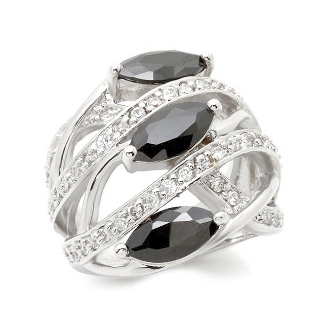 Fancy Silver Tone Fashion Ring Black Cubic Zirconia