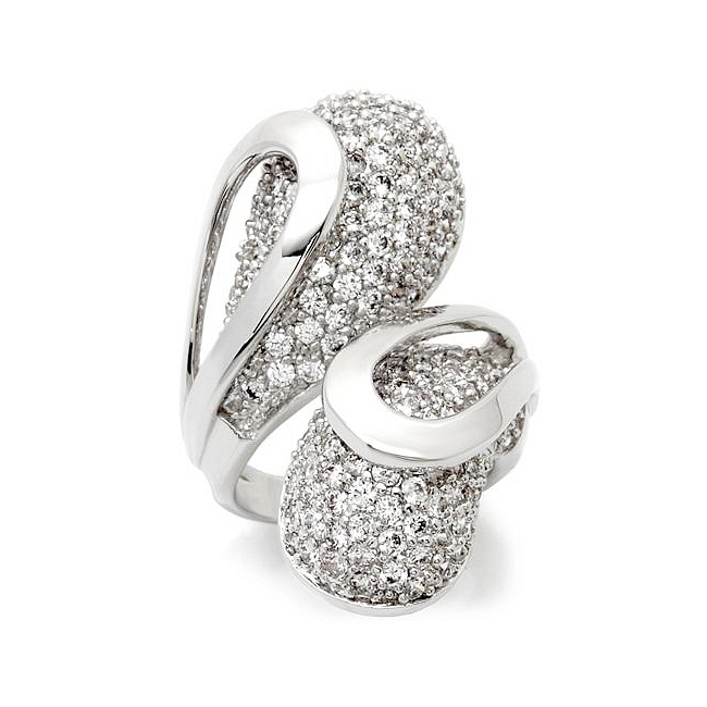 Silver Tone Pave Fashion Ring Clear CZ