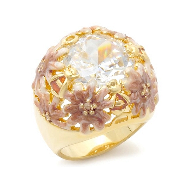 Classic 14K Yellow Gold Plated Fashion Ring Clear CZ