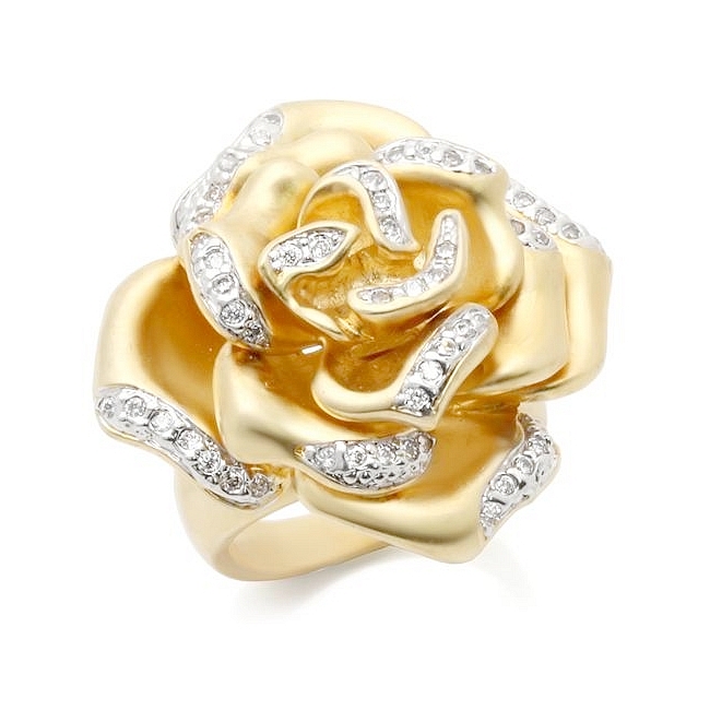 Stylish Two Tone Flower Fashion Ring Clear CZ
