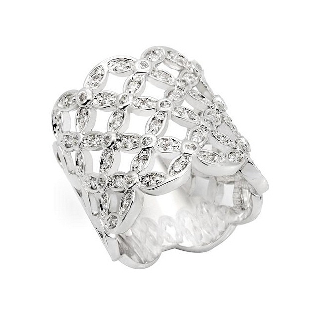 Exclusive Silver Tone Fashion Ring Clear CZ