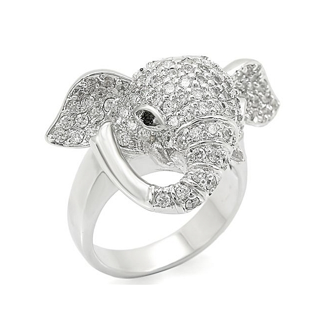 Silver Tone Elephant Animal Fashion Ring Clear Crystal