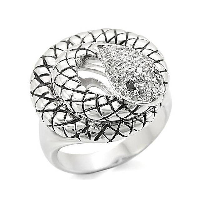 Exquisite Silver Tone Fashion Ring Black CZ