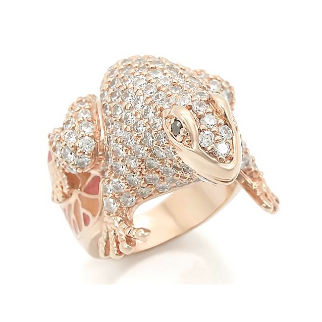 Rose Gold Plated Frog Animal Fashion Ring Black CZ