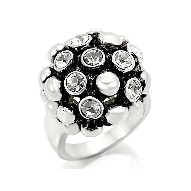 Classy Silver Tone Flower Fashion Ring Clear Crystal