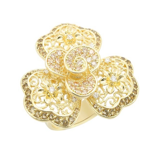 14K Yellow Gold Plated Flower Fashion Ring Multi Color Cubic Zirconia