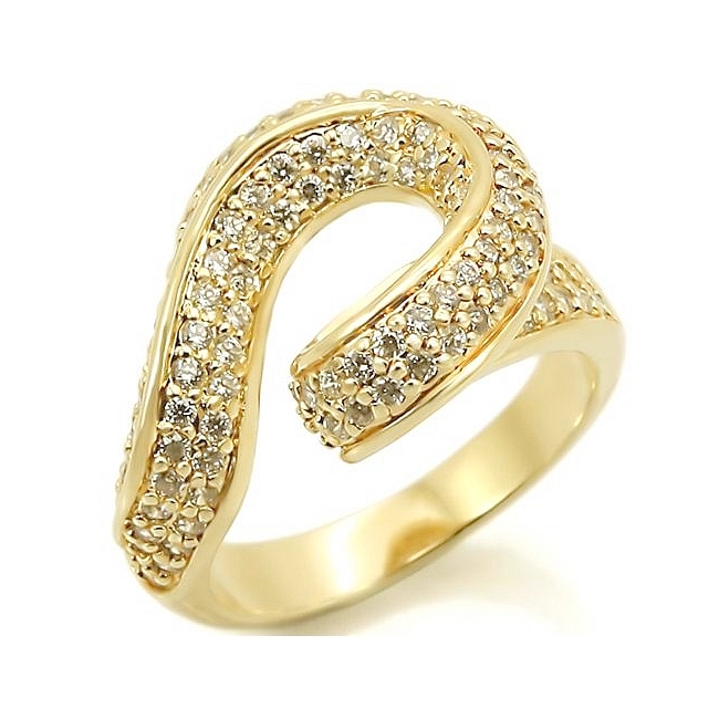 14K Yellow Gold Plated Pave Fashion Ring Clear Cubic Zirconia