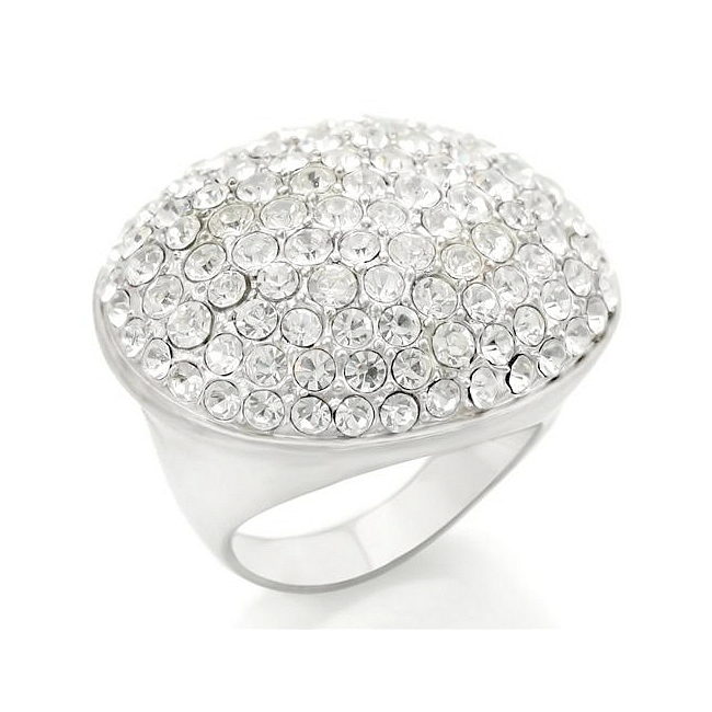 Rhodium & Brushed Pave Fashion Ring Clear Crystal