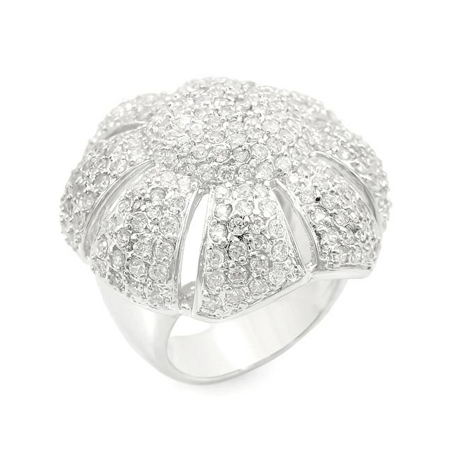 Elegant Silver Tone Pave Fashion Ring Clear CZ