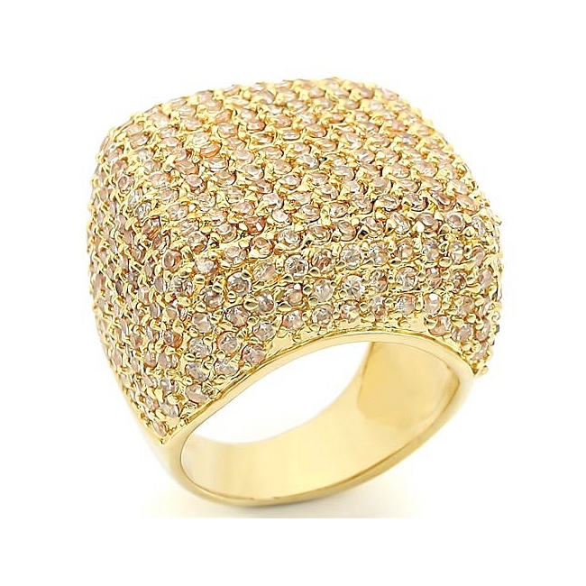 14K Yellow Gold Plated Pave Fashion Ring Champagne CZ