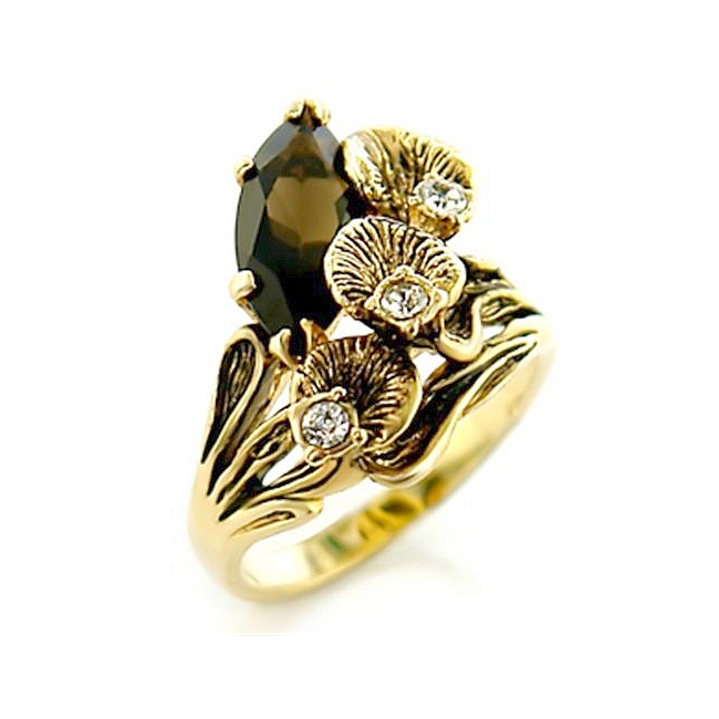 14K Yellow Gold Plated Fashion Ring Smoked Topaz Crystal
