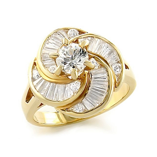 14K Yellow Gold Plated Fashion Ring Clear Cubic Zirconia