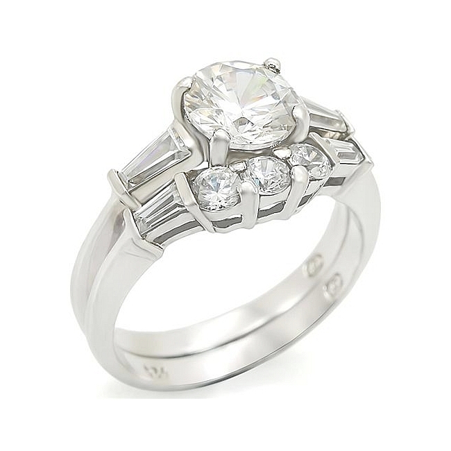 Art Deco Engagement Wedding Ring Set Clear Cubic Zirconia