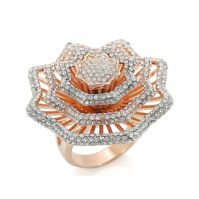 Rose Gold Plated Flower Fashion Ring Clear CZ