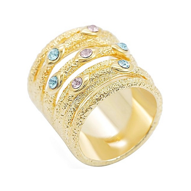 14K Yellow Gold Plated Modern Fashion Ring Multi Color Crystal