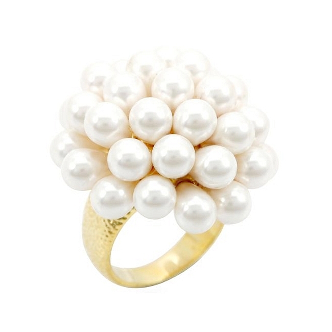 14K Yellow Gold Plated Flower Fashion Ring White Synthetic Stones