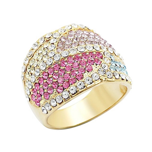 Classy 14K Yellow Gold Plated Modern Fashion Ring Multi Color Crystal