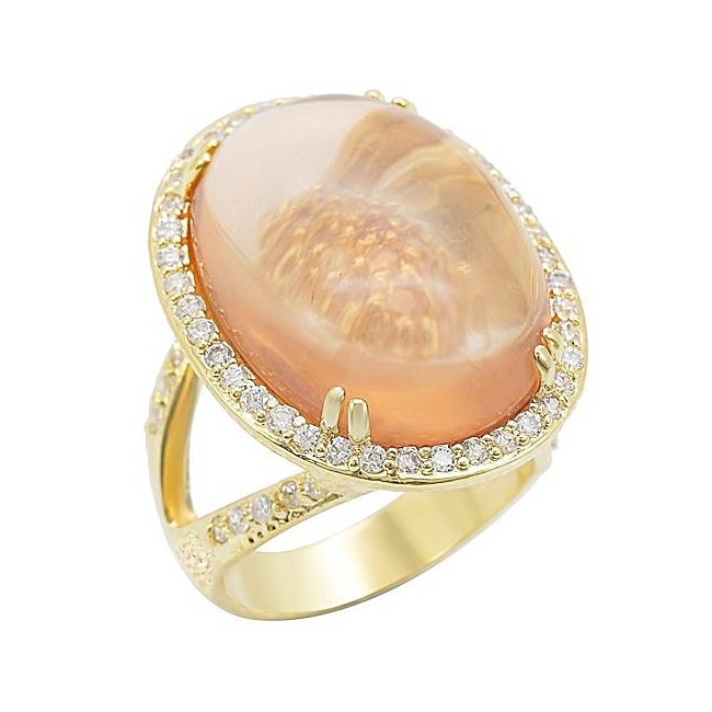 14K Yellow Gold Plated Fashion Ring Champagne Synthetic Stones