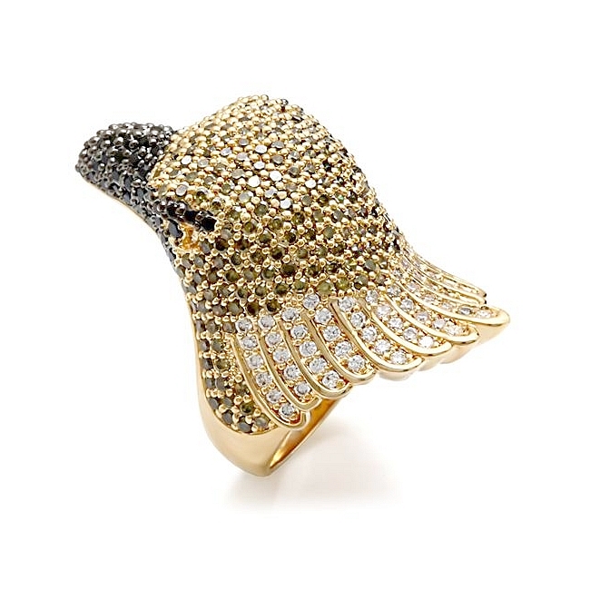 Gold & Ruthenium Eagle Animal Fashion Ring Multi Color CZ