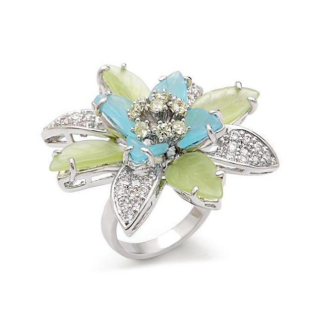 Silver Tone Flower Fashion Ring Multi Color Synthetic Stones