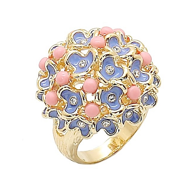 14K Yellow Gold Plated Flower Fashion Ring Rose Synthetic Stones