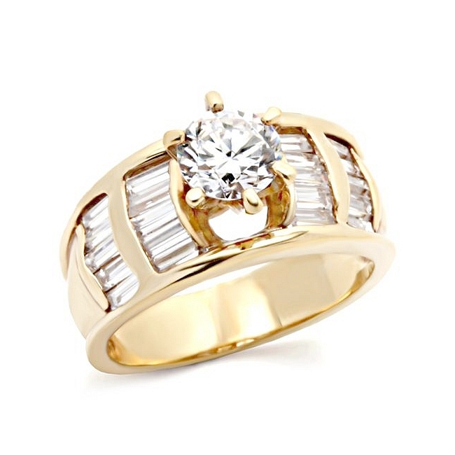 14K Yellow Gold Plated Vintage Engagement Ring Clear CZ