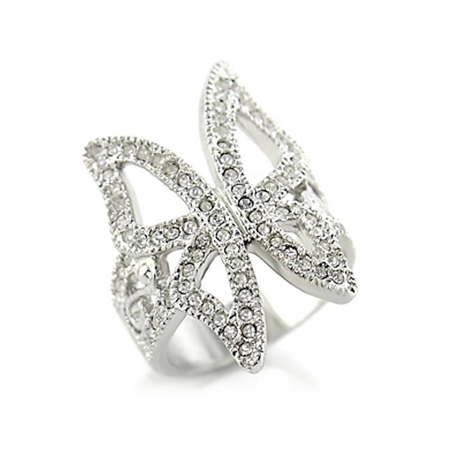 Silver Tone Butterfly Fashion Ring Clear Crystal