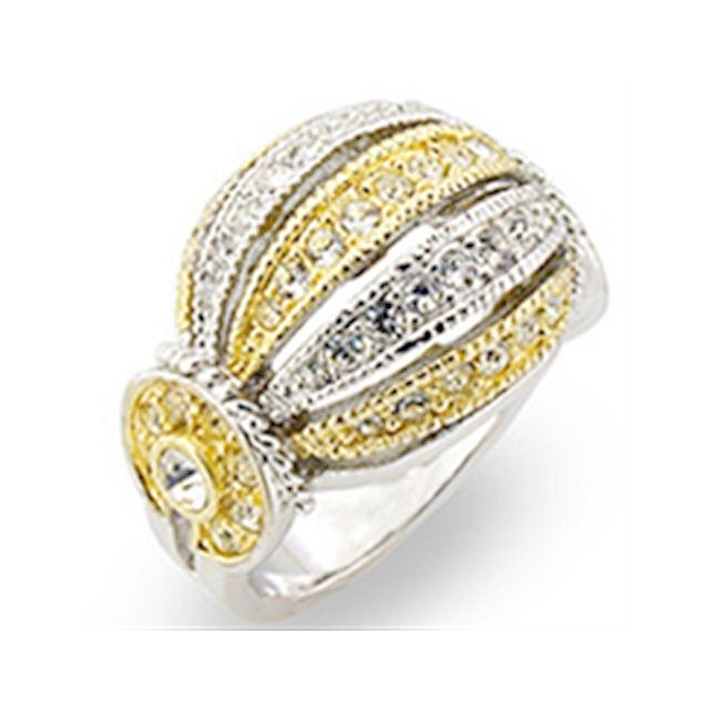 Lovely Two Tone Fashion Ring Clear Crystal