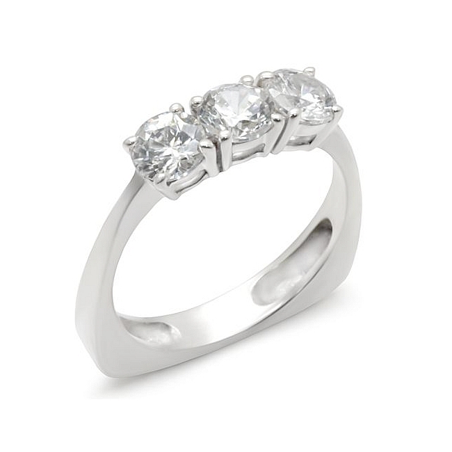 Sterling Silver .925 Three Stone Engagement Ring Clear CZ