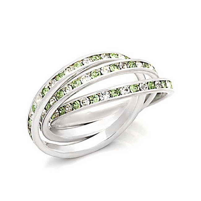 Stunning Sterling Silver .925 Three-Band Wedding Ring Peridot Crystal