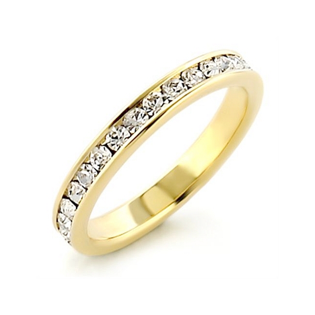 14K Yellow Gold Plated Eternity Wedding Ring Clear Crystal