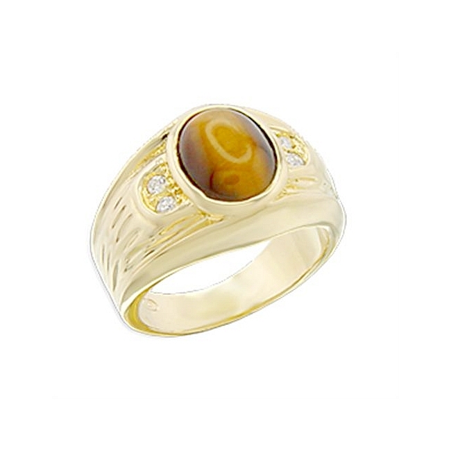 14K Yellow Gold Plated Fashion Ring Topaz Synthetic Tiger Eye