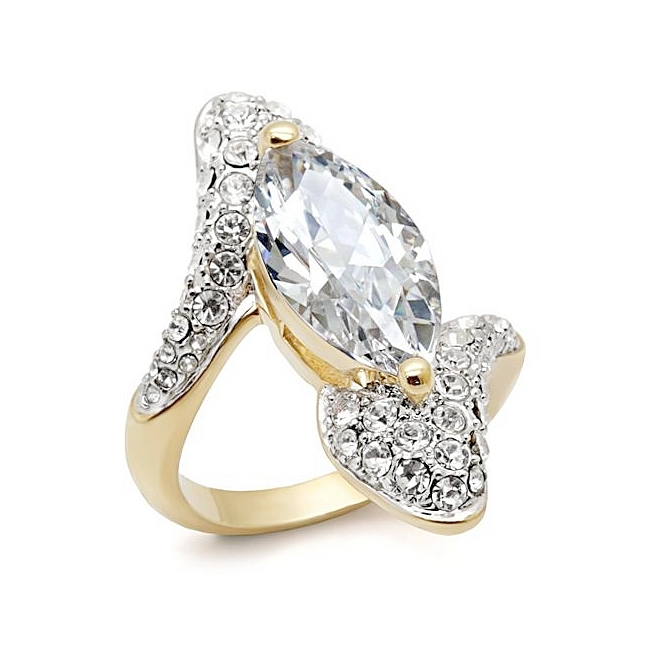 Lovely Two Tone Fashion Ring Clear CZ
