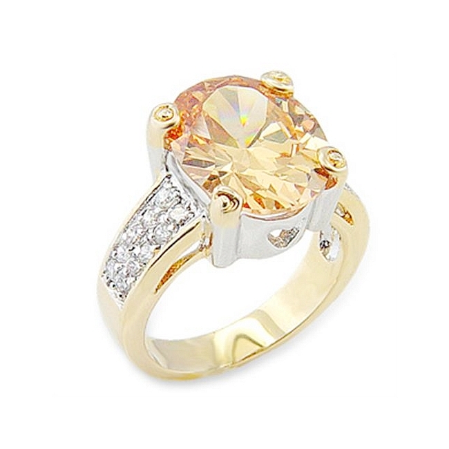 Two Tone Fashion Ring Champagne Cubic Zirconia