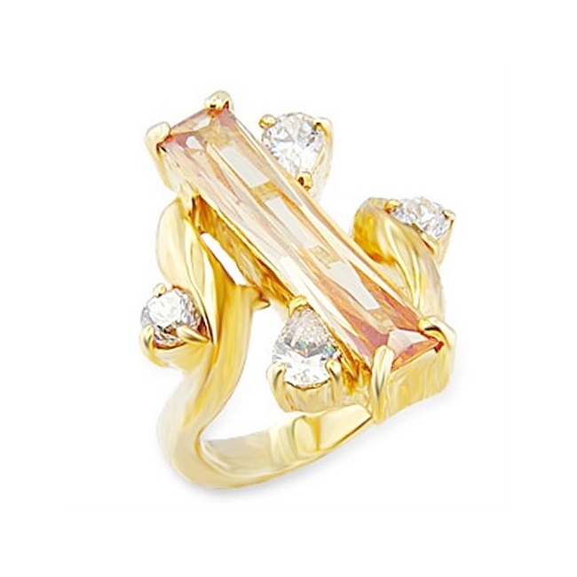14K Yellow Gold Plated Fashion Ring Champagne CZ